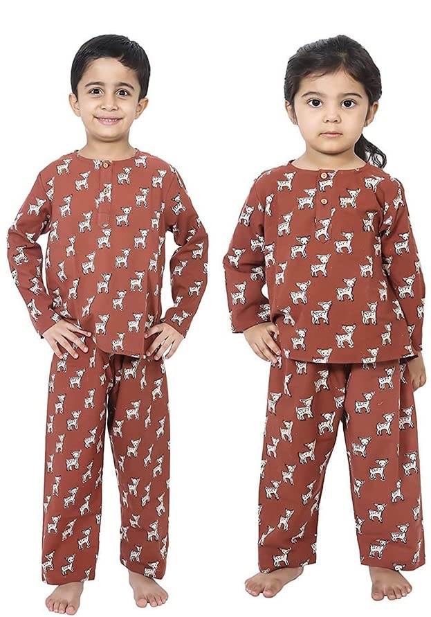 Image of Cotton Unisex Printed Night Suit Dress Set Combo Pack for Girls Boys