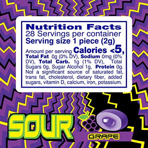 Image of Mentos SOUR Sugar-Free Chewing Gum with Xylitol, Sour Grape Flavored, 28 Piece Bottle (Pack of 6)