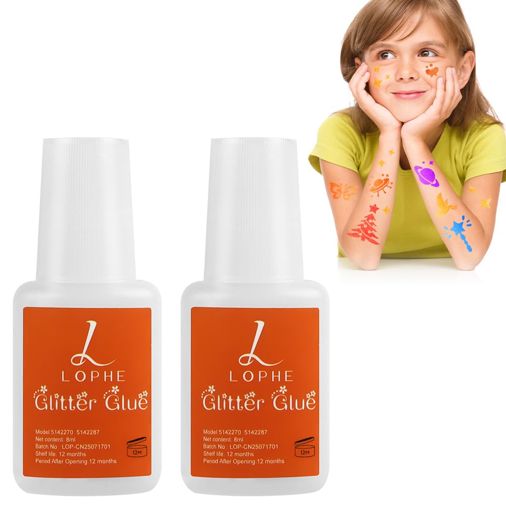 LOPHE Hautkleber für Glitzertattoos, 2x8ml Glitzer Tattoo Kleber, Körperkleber Glitter Glue für Karneval, Schminke, Halloween, Make-up Artists