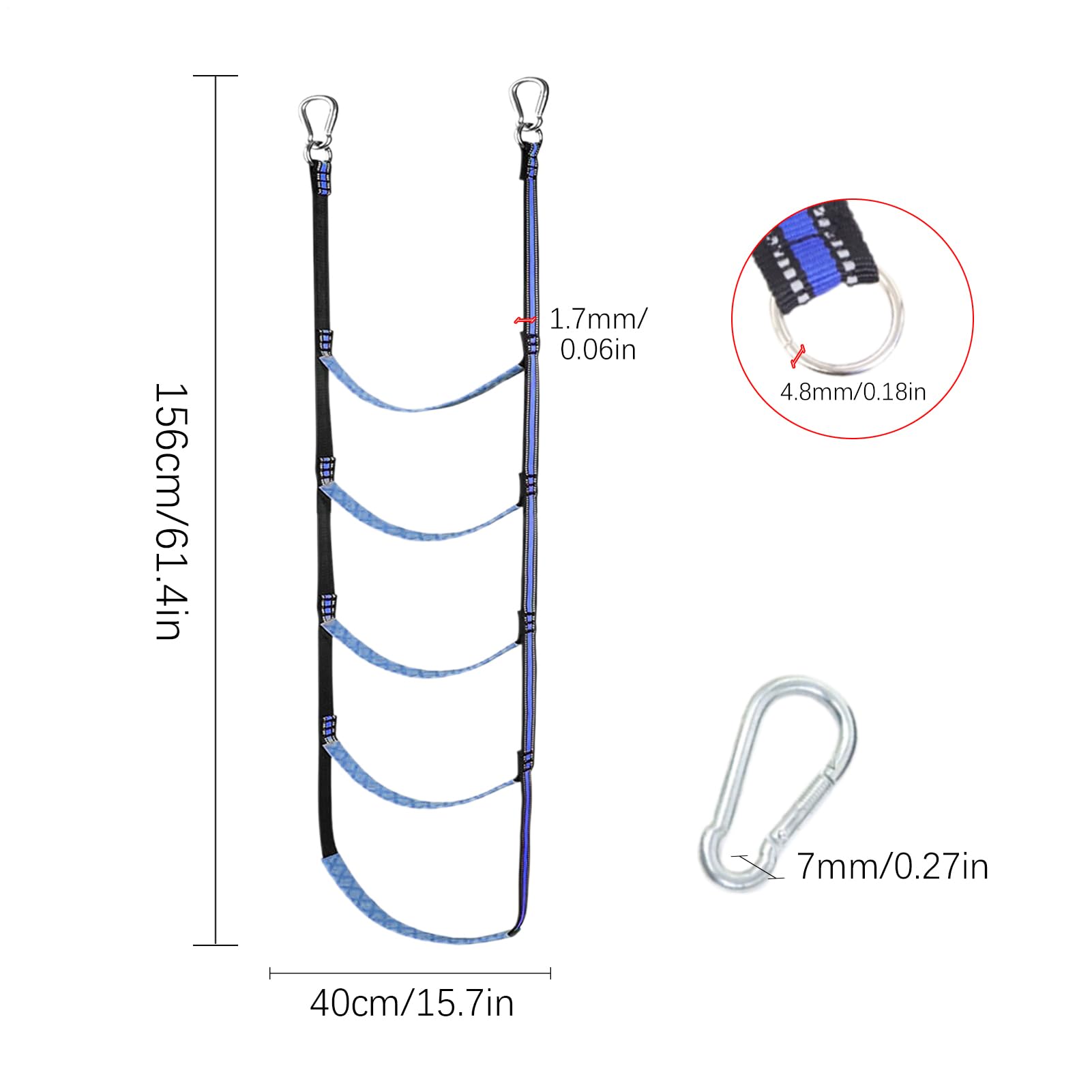 in corda per barca, a 5 gradini, 150 x 40 cm, design compatto e a sgancio rapido, antiscivolo, resistente, per arrampicata per kayak, piscina, pontile, casa sull'albero