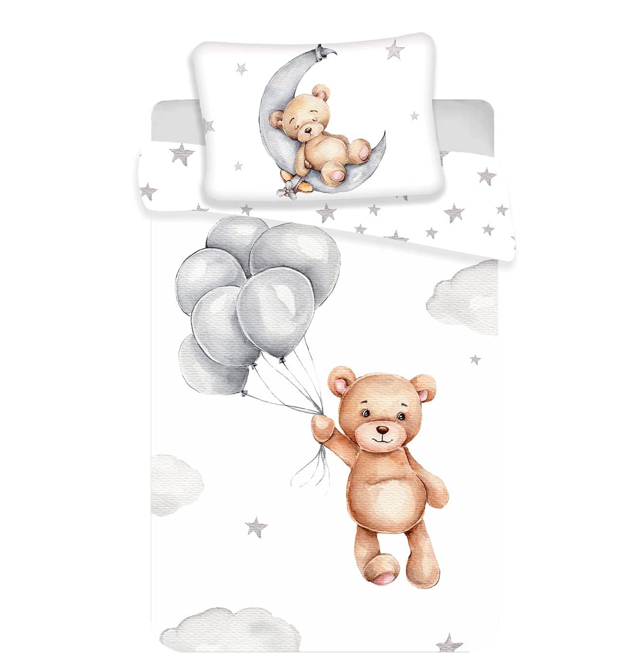 Jerry Fabrics Parure De Lit Bébé en Coton Ballons Et Ourson - 100 X 135 Cm