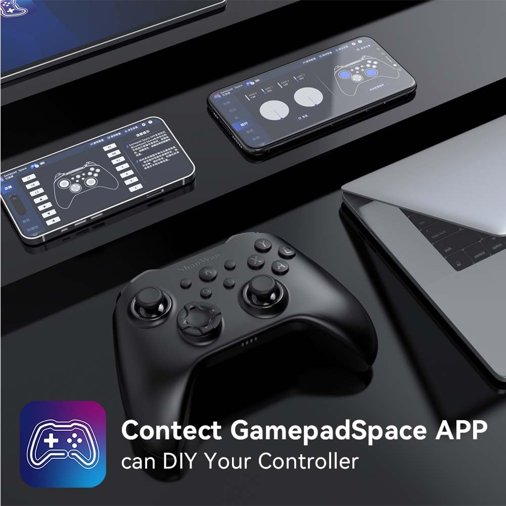 ShanWan Wireless Controller for PC, iPhone, Android, Switch, Steam, Gamepad 2.4G Bluetooth Controller with Hall Effect Trigger,Turbo,Rumble Vibration (Black) - Image 4