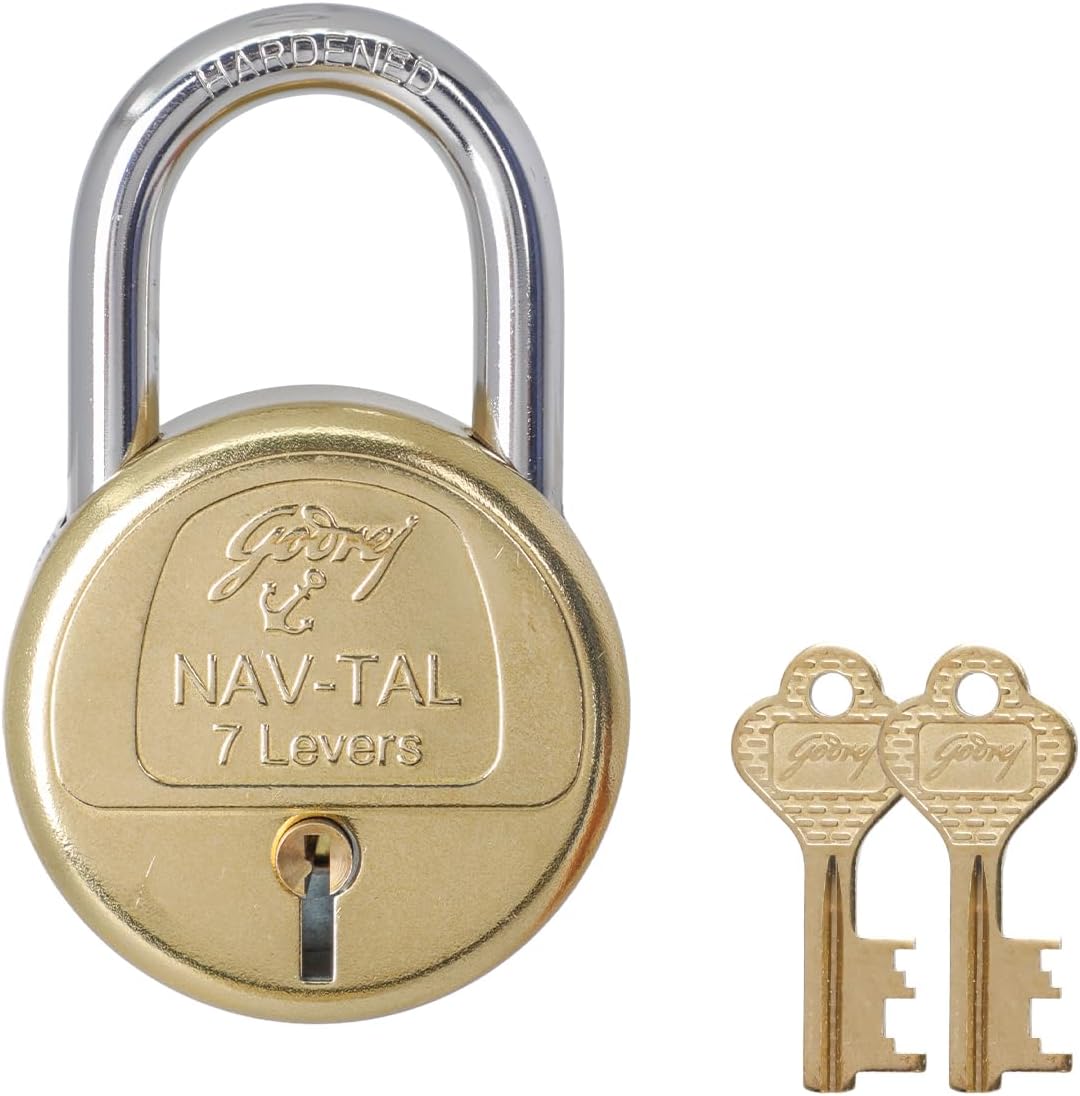 Godrej Locks Polished Finish Navtal 7 Levers 2 Key with Shut Height (Brass, 30 mm)