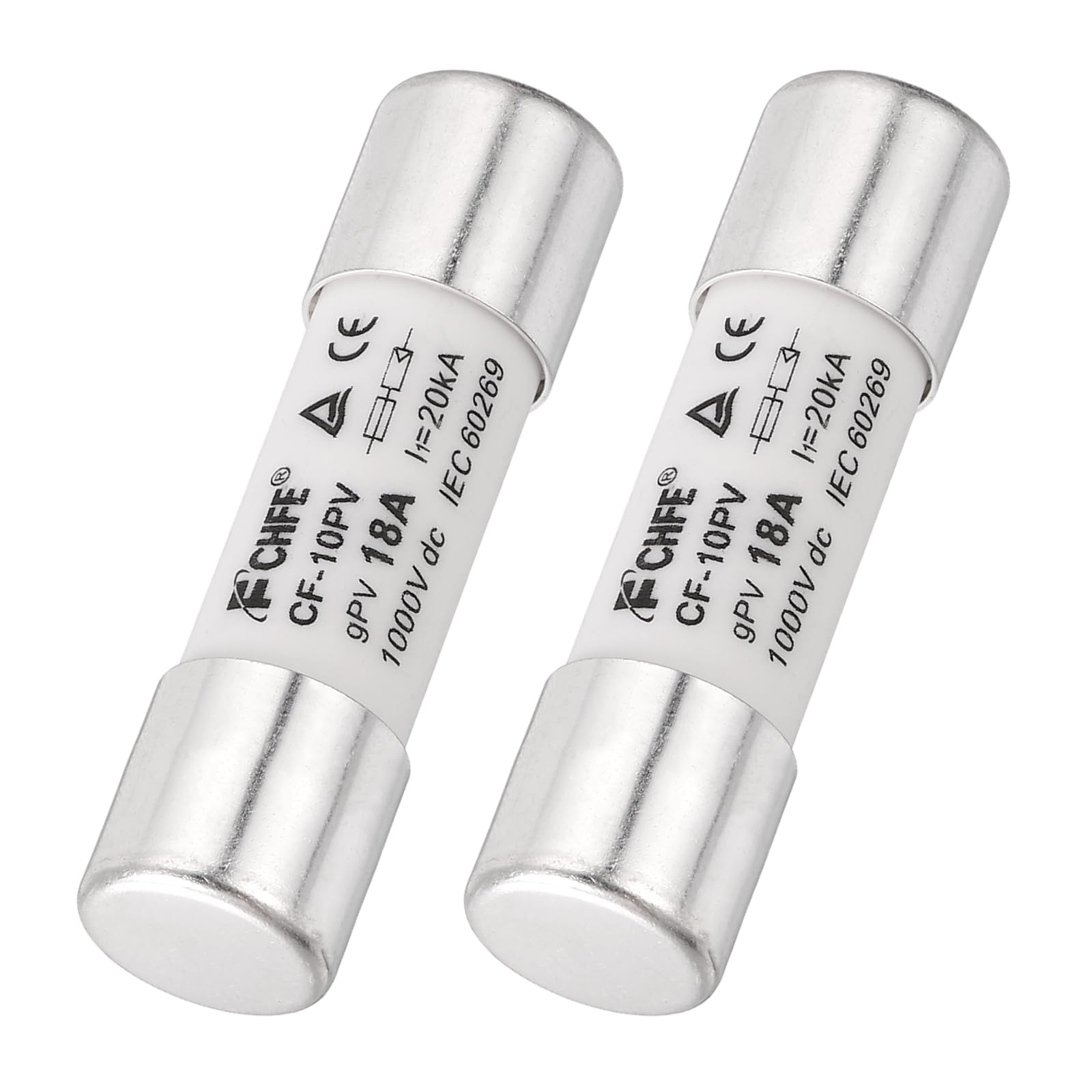 sourcing map 2Pcs 1000V 18A Ceramic Cartridge Fuses, 10x38mm Fast Blow Time Delay Fuse for Photovoltaic Solar Systems DIY Inverter Circuit Board