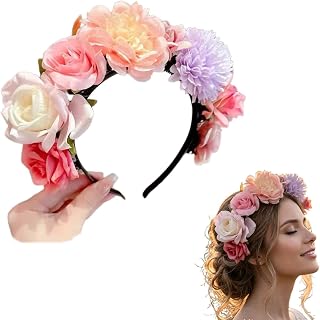 Blumenkranz Haare Rosen Blumenkrone, Blumen Haarschmuck, Blumenkranz Faare Oktoberfest, Boho Haarschmuck Hochzeit für Damen & Mädchen, Haarkranz Blumen für Oktoberfest, Festival, Braut Kopfschmuck