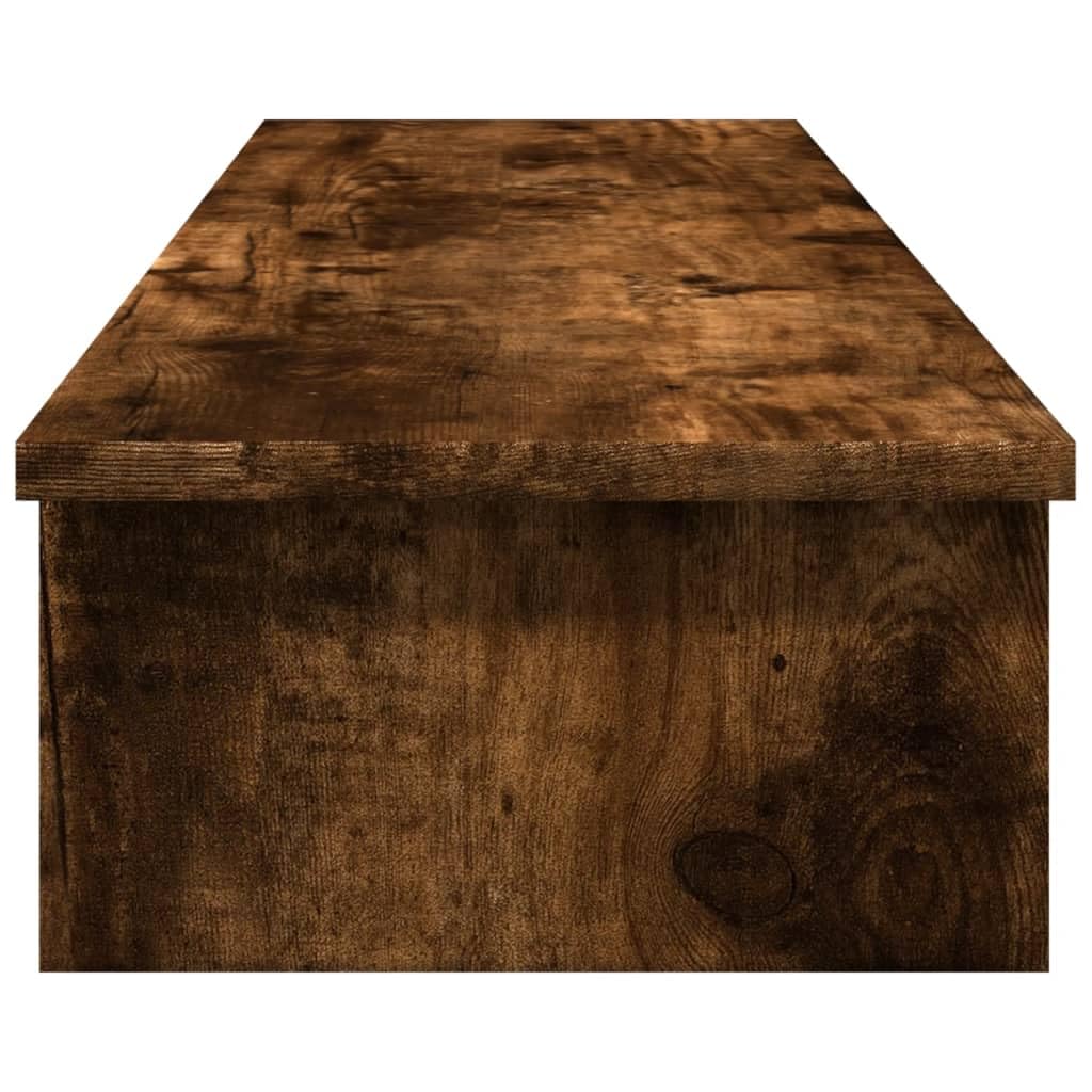 Supporto per monitor in legno di rovere affumicato, 100 x 27 x 15 cm, per due monitor, portata 20 kg, organizer da scrivania per ufficio e home office