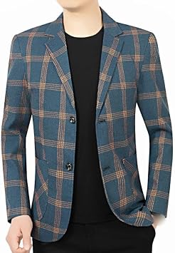 Mens Blazer Jacket,Vintage Mens Slim Fit Casual Blazer Long Sleeve Notch Lapel 2 Buttons Formal Business Suit Jackets Check Suit Jacket Classic Chic Blazers Light Jackets