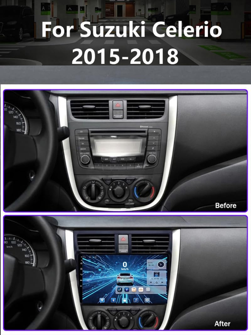Android 16 Radio de Coche de Autoradio para Suzuki Celerio 2015-2018, 9 Pulgadas Radio De Coche con Pantalla Táctil FM RDS Mirror Link Control De Volante BT Manos Libres Call