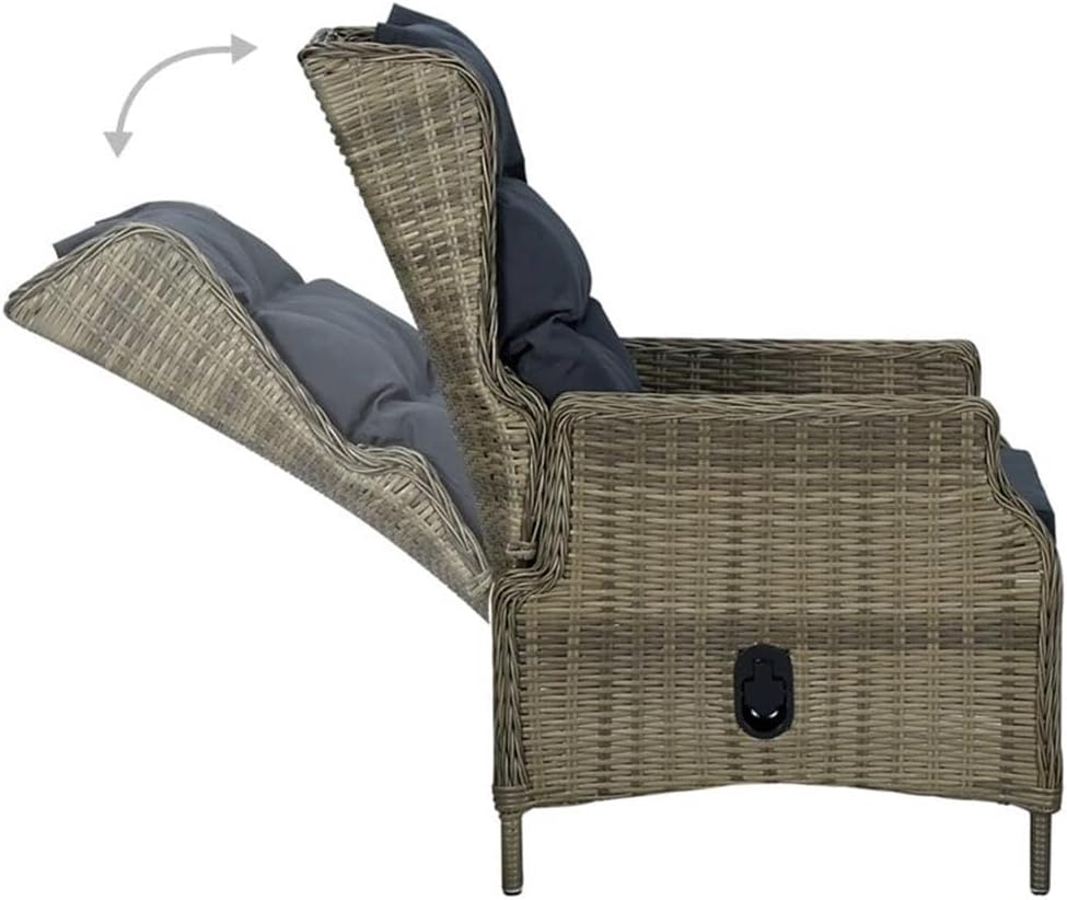 BOWERY HILL 7 Piece Round PE Rattan Patio Dining Set, Brown Oiled Finish, Weather-Resistant, Adjustable Armrests, Recline Chairs, Removable Cushions, Outdoor Garden Terrace Dining for 6 People