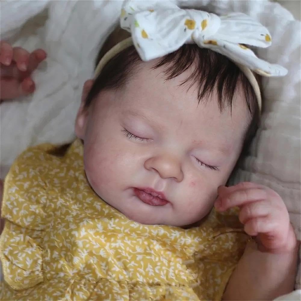 Zero pam Reborn Baby Mädchen Esenia Augen Zu, 19 Zoll 48 cm Reborn Puppe Mit Haaren Lebensechte Reborn Puppen Aus Stoff Wie EIN Echtes Baby Geschenksets Für Kinder Ab 3 Jahren