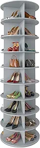 SpaceAid 9 Tier Rotating Shoe Rack Tower, Spinning Shoe Display Lazy Susan, Revolving 360 Shoe Rack Storage Round Carousel, Vertical Handbag Rotate Shoes Closet Organization (9-Tier Gray)