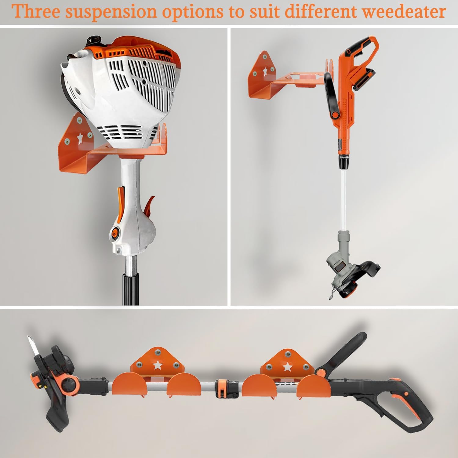 Garage Organizer Weedeater Hanger, Garage Storage Trimmer Rack Shed Organizer Garden Power Tool Hanger for Grass Trimmer, Hedge Trimmer, Garage Wall, Weed Eater, Garden Tools