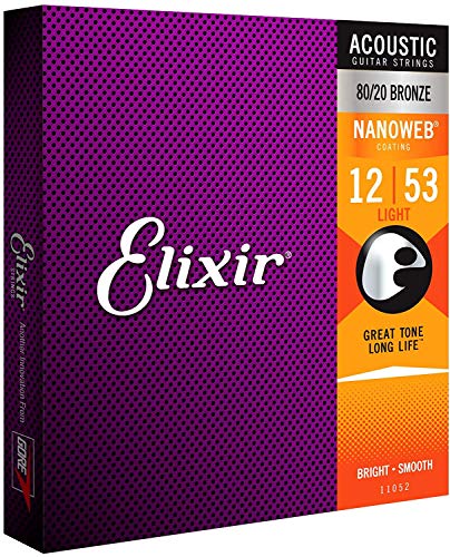 Elixir Strings 80/20 Cordes pour guitare acoustique Bronze Revêtement Nanoweb Light (.012-.053) - Les Beatles, Paul McCartney, John Lennon, RIngo Starr, George Harrison Elixir Strings 80/20 Cordes pour guitare acoustique Bronze Revêtement Nanoweb Light (.012-.053)