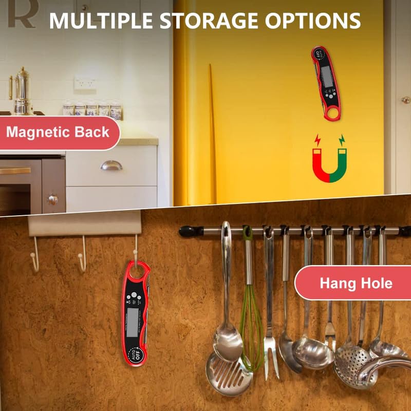 Miniatura 5 de Termómetro digital de carne, termómetro de lectura instantánea para alimentos con doble sonda, pantalla LCD retroiluminada, función de calibración,