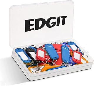 EDGIT 25 Pack Key Tags with Labels – Key Rings with Labels in Convenient Storage Box, Key Fobs with Labels, Pets, Memory Stick, Keyrings with Labels