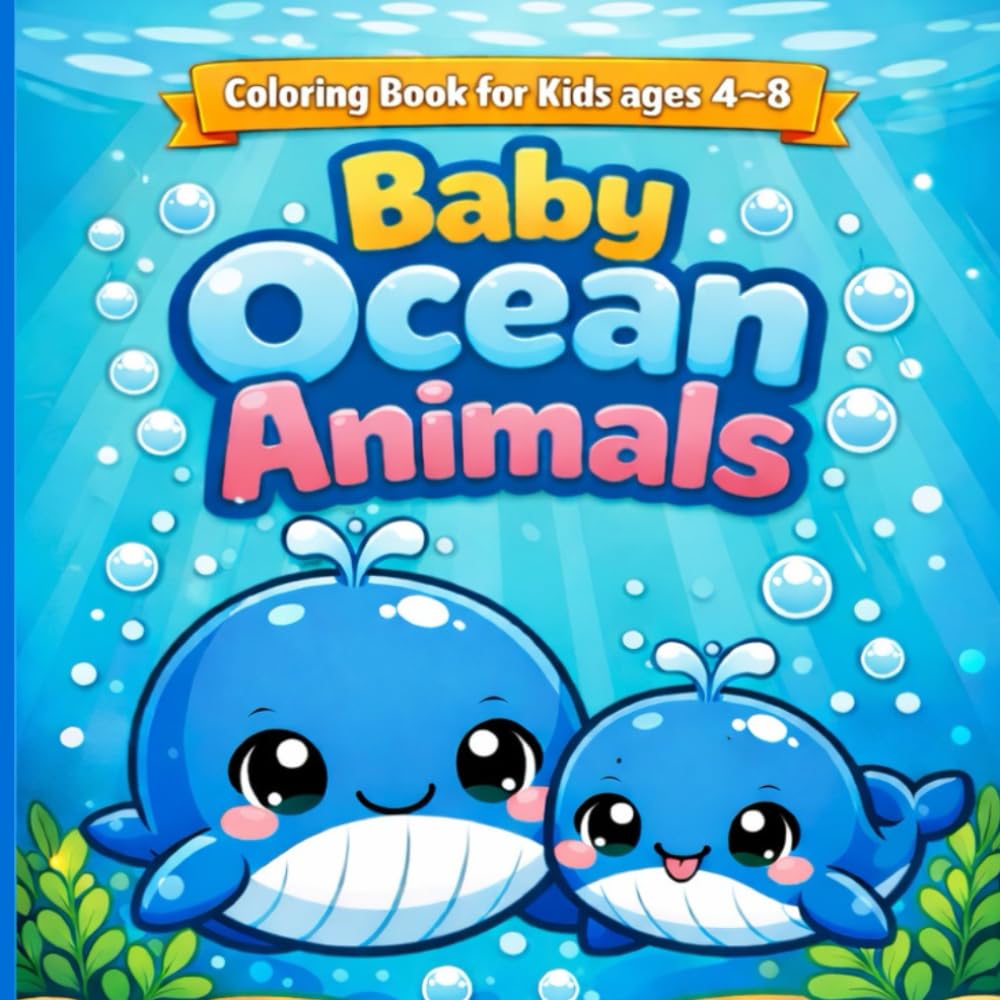 Baby Ocean Animals Coloring Book: Cute and Simple Sea Creature Coloring Pages for Kids Ages 4–8 | Adorable Baby Whales, Dolphins, Fish, Turtles, and ... and Educational Coloring Book for Boys, Girls