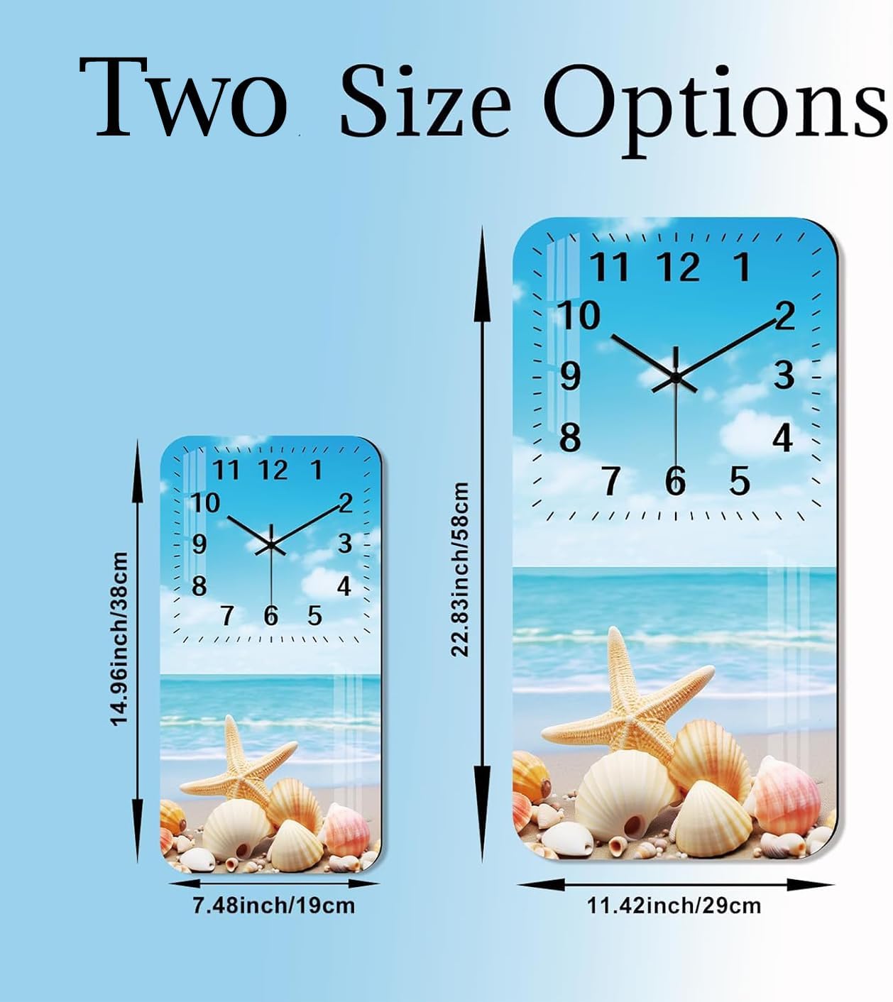 Coastal Nautical Wall Clock with Seashell 12 Inch Rectangle Aesthetic Beach Theme Clocks for Walls Analog Glass Wall Clock Non Ticking for Home, Kitchen, Living Room, Office, Bedroom, or Bathroom