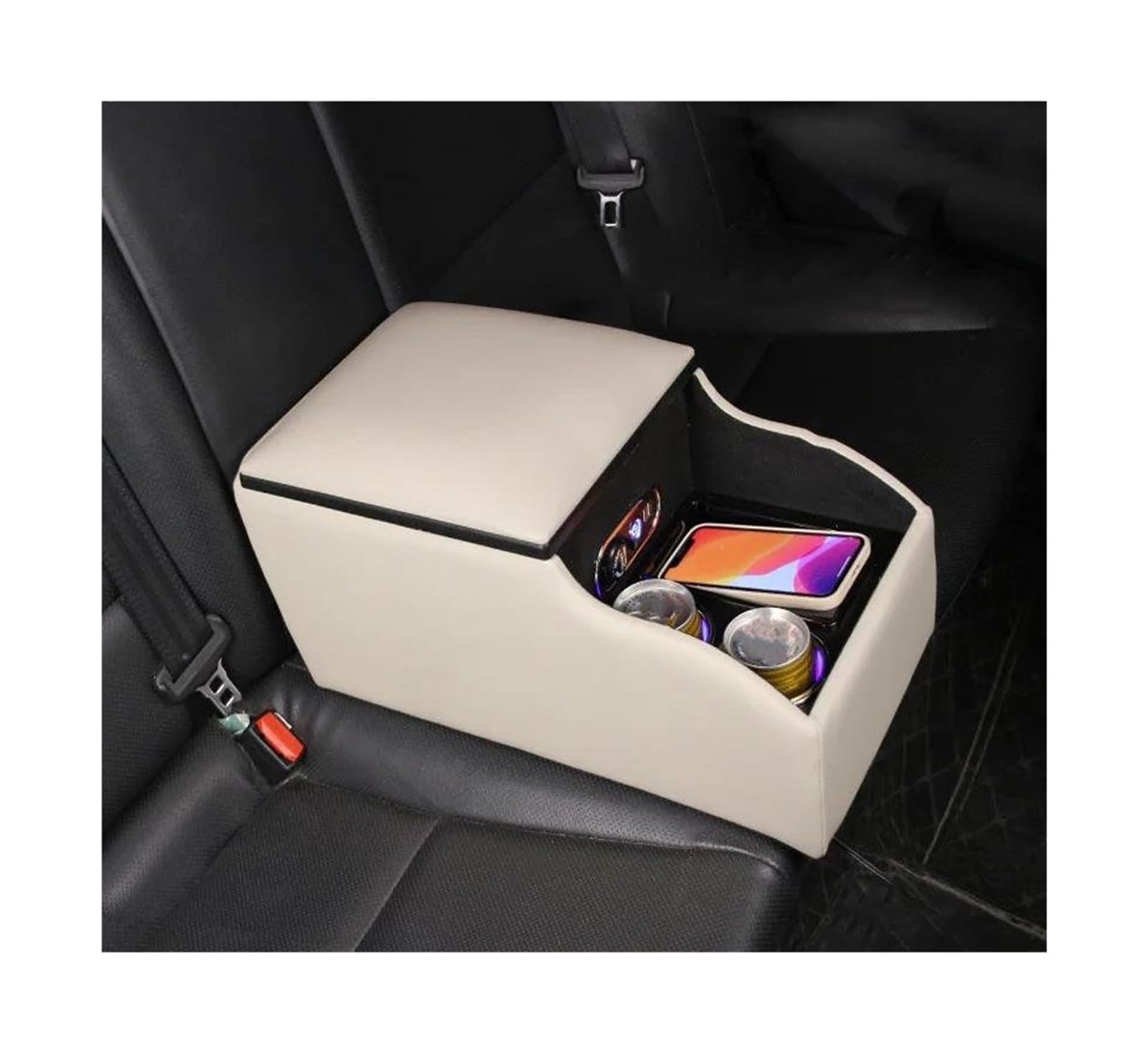 Car Interior Rear Handrail Armrest Box With Atmosphere And Charging FOR FORD For Fiesta For Ecosport For Mondeo For Kuga For Edge(Model B Beige)