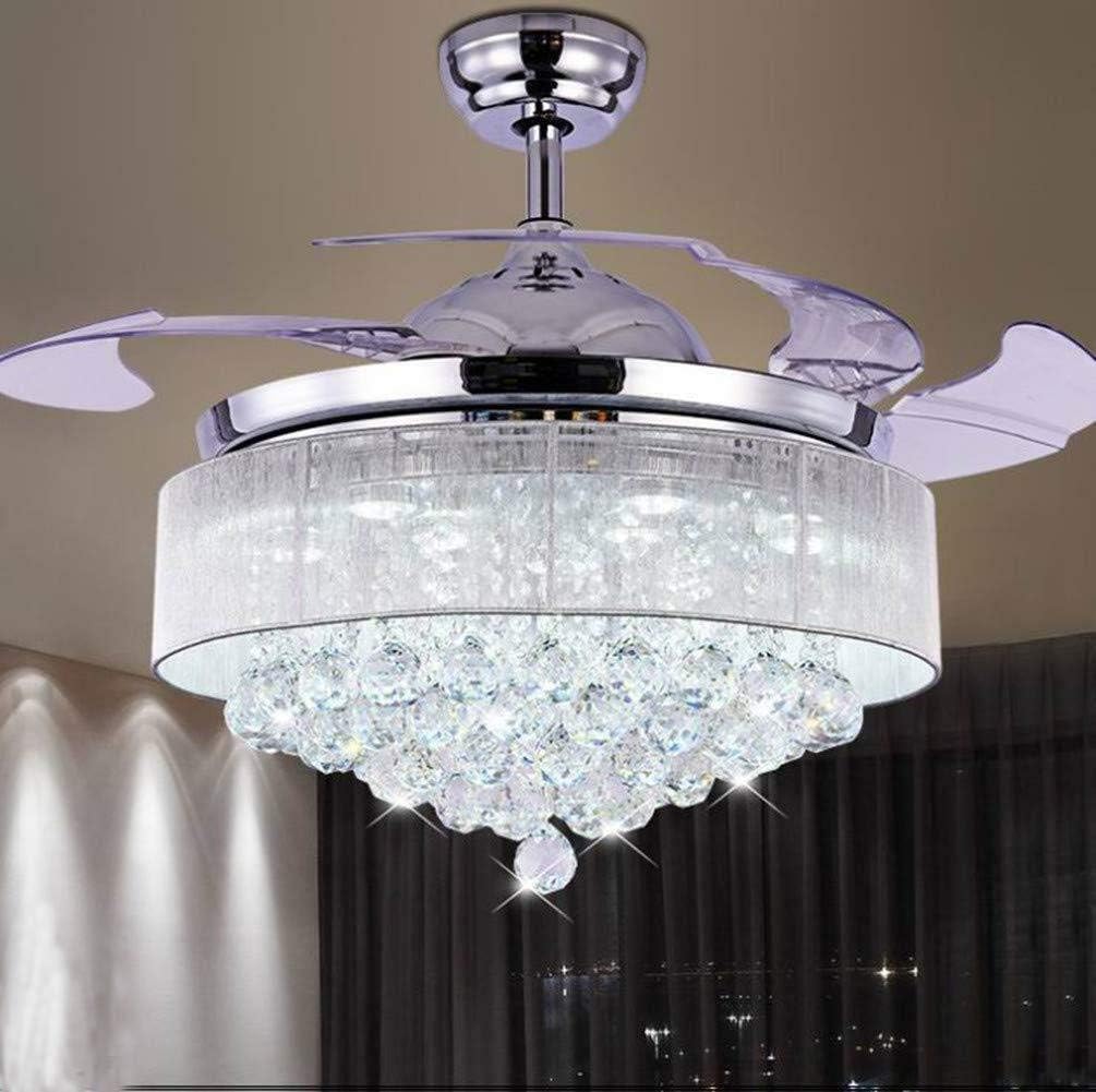 Best AFANQI 42 Crystal Ceiling Fan with Light Remote Control Chandelier Retractable Fandelier, Luxury 3 Color Lighting for Dining Room Decorate (42Crystal)
