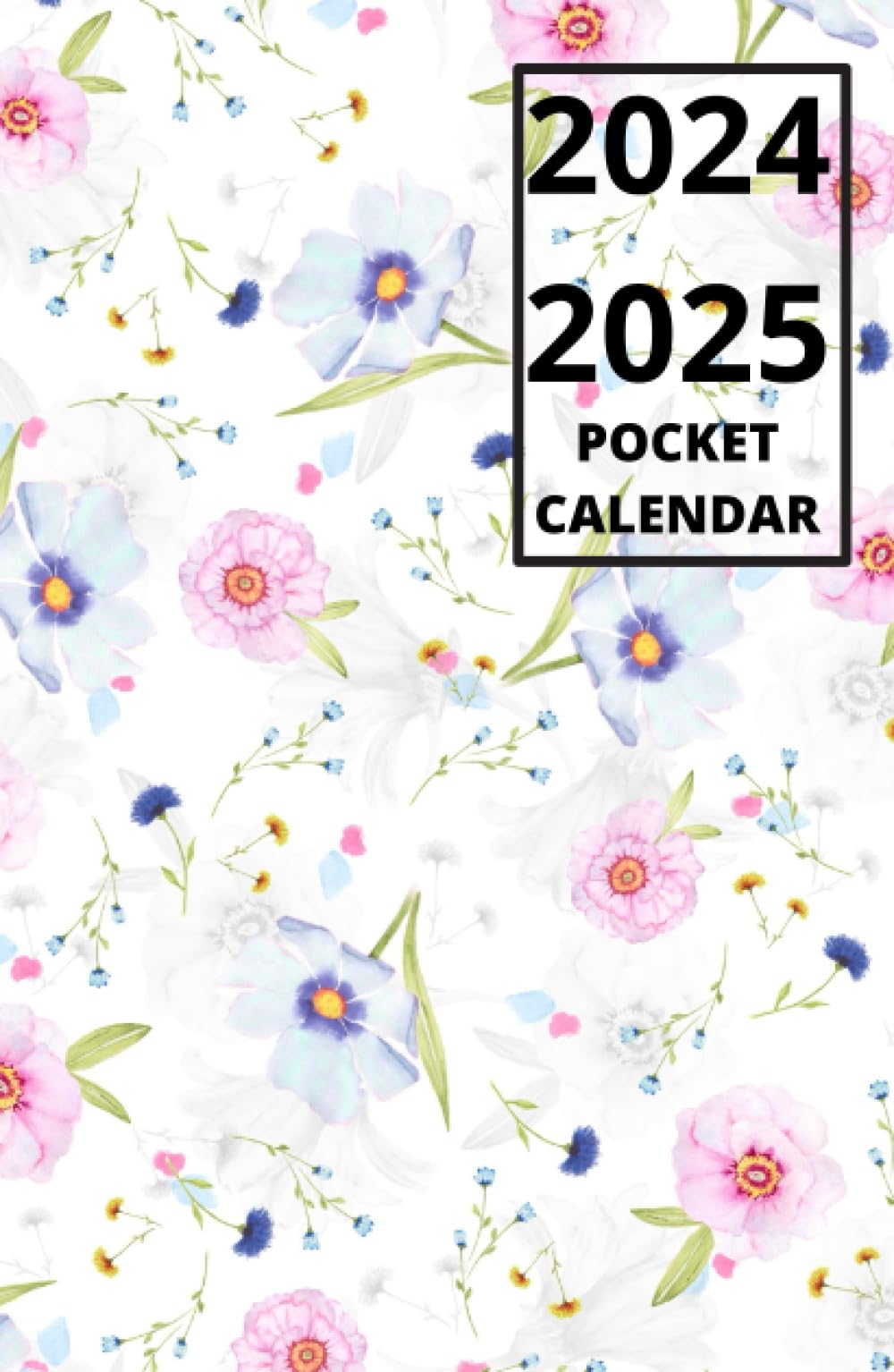 Pocket calendar 2024-2025 for purse: Elegant small biennial monthly planner for handbag | Floral cover | hardcover