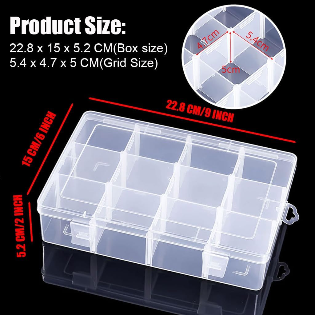 2 Pcs 12 Grids Clear Organizer Box Plastic Storage Container with Adjustable Dividers for Electronics Jewelry Beads Art DIY Crafts Fishing Small Parts