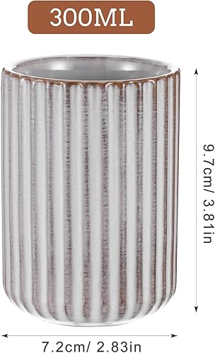 Miniatura 5 de Luxshiny Taza de agua de cerámica vintage retro a rayas para té y bebidas para uso en la oficina y el hogar, diseño ligero y cómodo