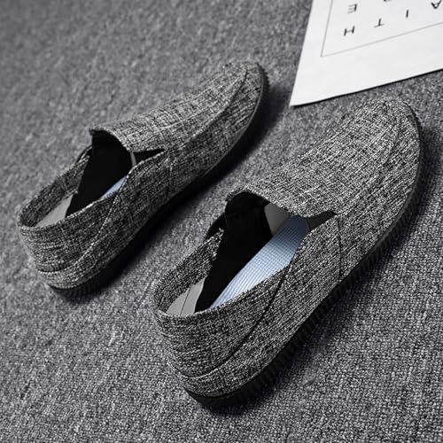 MILDSEVEN Men's Casual Linen Shoes, Fashion Simplicity Breathable Canvas Shoes, Comfortable Retro Loafers,40,Black2