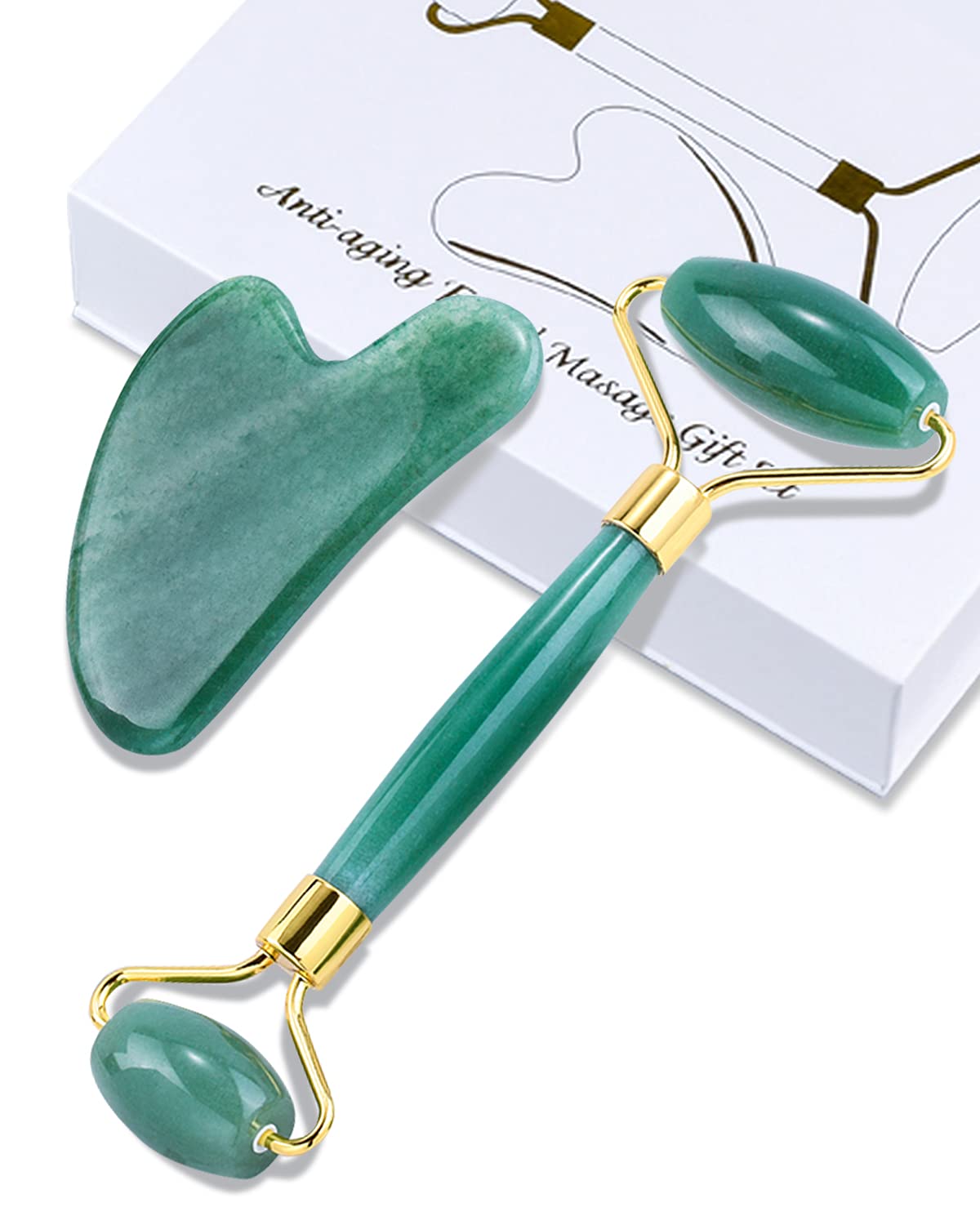 Guasha Tool for Face, Jade Roller Gua Sha Massage Tool Set, Beauty Facial Skin Care Massager for Muscle Relaxing and Wrinkles Relieve - Green Natural Jade Stone : Beauty & Personal Care