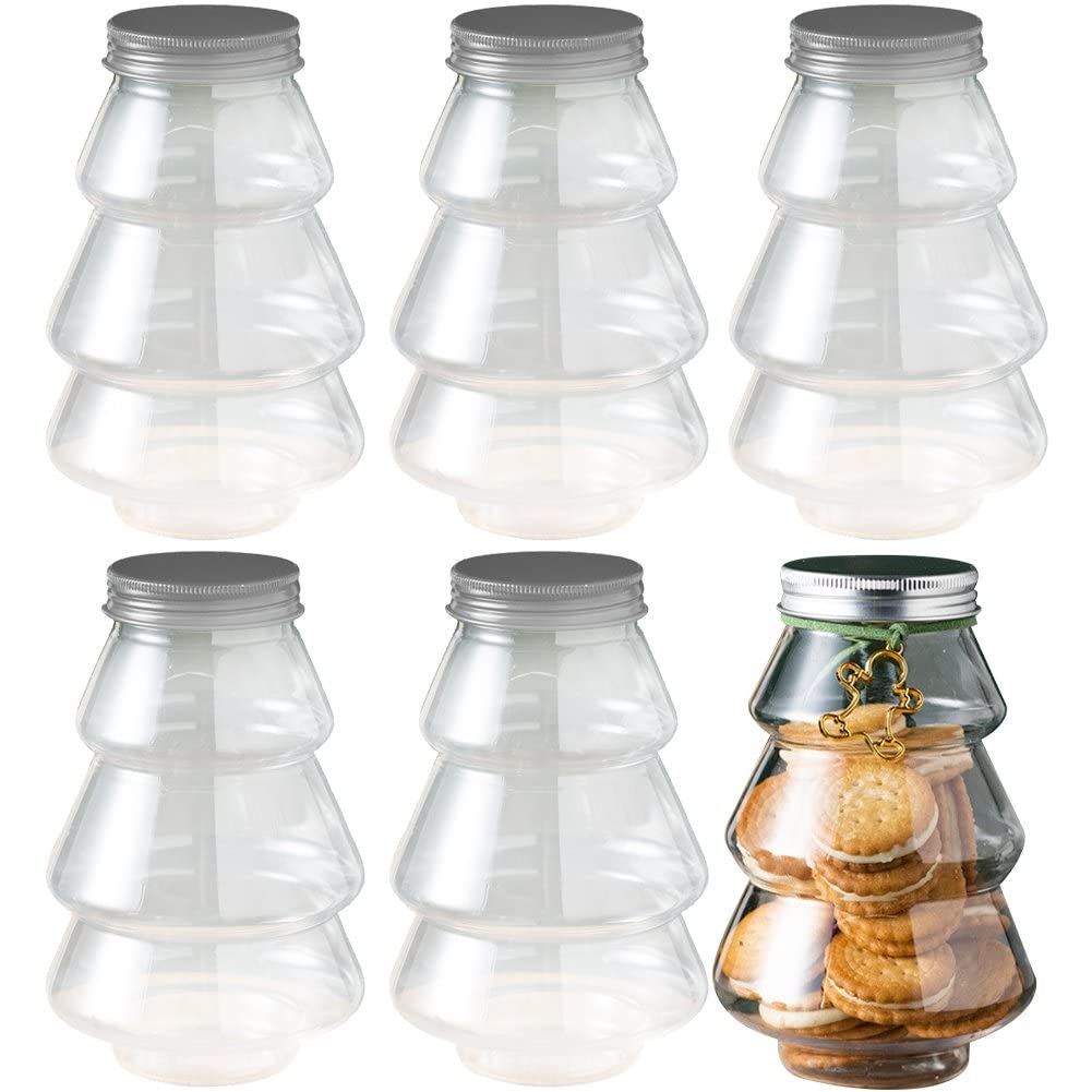 Casiler Transparent 6 Pcs Christmas Candy Jar Clear Christmas Tree Shaped Jars For Sweets Sugar Cookies Xmas Holiday Packaging Gift Bottle