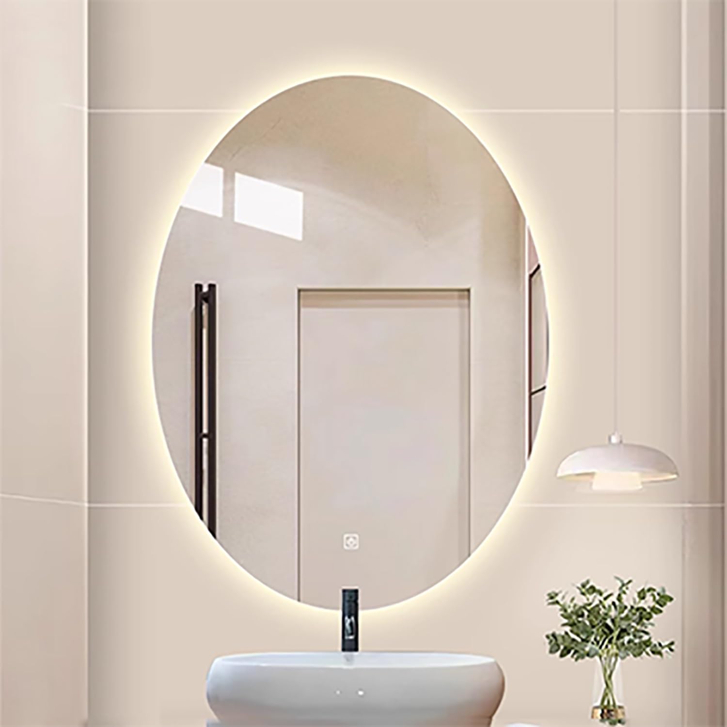 Bad Beschlagfrei Wandspiegel mit Touchschalter, 90/100cm LED Oval Schminkspiegel mit Beleuchtung, Hinterleuchteten Dekospiegel mit 3 Lichtfarben Dimmbar(75x100cm)