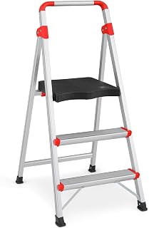 MoNiBloom 3 Step Ladder Lightweight Folding Stools for Adults, 2 Narrow Pedal and 1 Extra-Wide Pedal, Portable Aluminum Step Ladder with Handgrip, 330 lbs Capacity