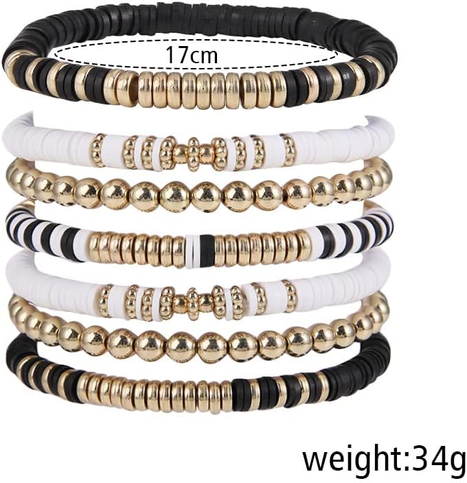 Pingyongchang Heishi Gold Beaded Bracelets Set for Women Men Bohemian Polymer Clay Colorful Surfer Vinyl Disc Stretch Layering Stackable Friendship Boho Bracelet Summer Beach Jewelry Gifts - Image 8