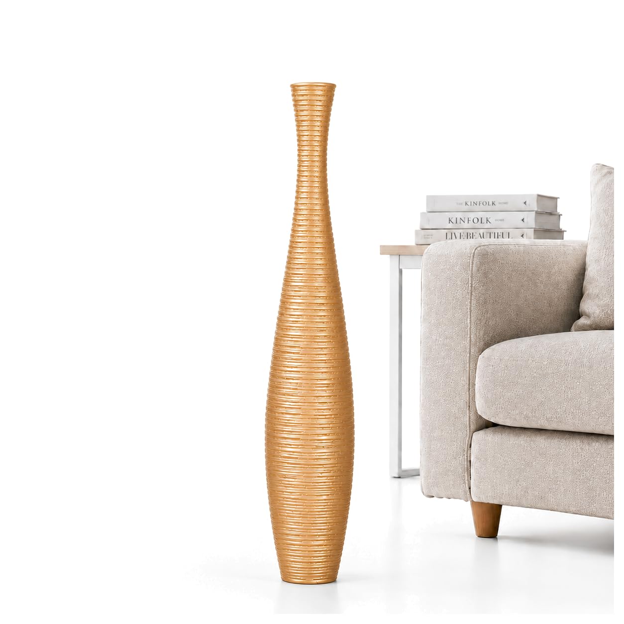 Leewadee Jarrón de Suelo Grande 85 cm Madera de Mango Pampa & Flores Secas | Jarrón Deco para Salón, para Ramas & Hierbas Secas. Más resistente que la Cerámica, sin Agua. Boho