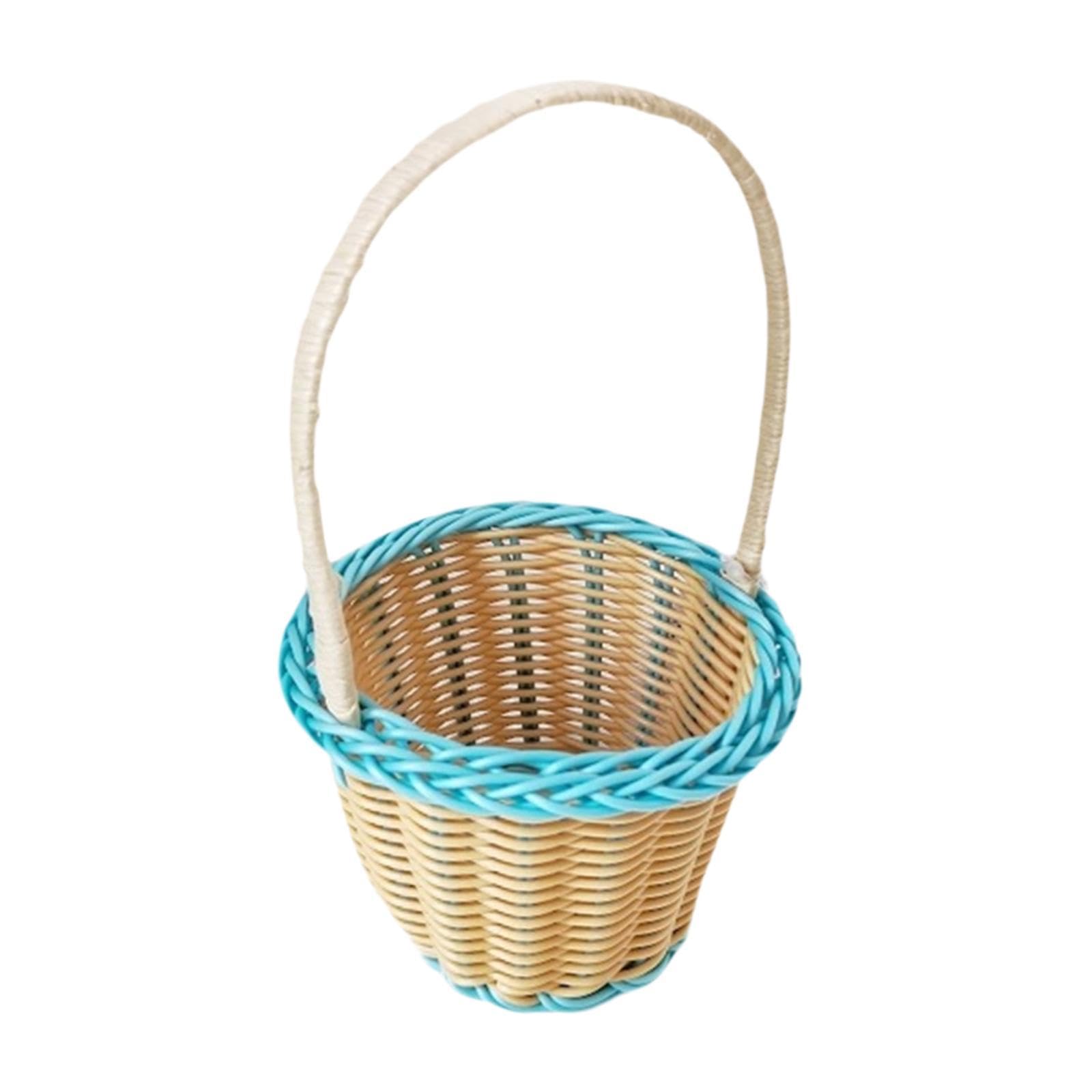 Qianly Rattan Baskets,Picnic Baskets Flower Girl Baskets,Flower Baskets for Picnic Gathering, Light Blue