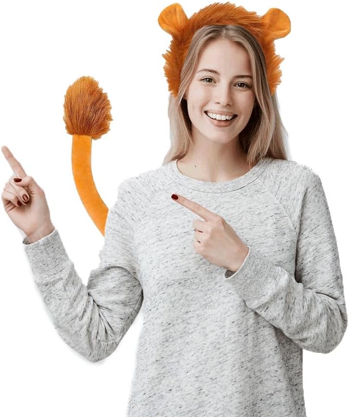 Lion Ears Headband with Tail, Paw Gloves, Bow Tie Lion Costume Set for Halloween Cosplay Family Dress-Up - Image 3