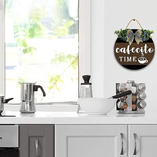 Miniatura 3 de Cartel de café Cafecito Time de 12 x 12 pulgadas, accesorios de madera para cafeterías y estaciones de café, letrero de café rústico para amantes