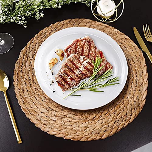 Image of Defined Deco Woven Placemats Set of 4,12 inch Round Rattan Placemats,Natural Hand-Woven Water Hyacinth Placemats,Farmhouse Weave Place Mats,Rustic Braided Wicker Table Mats for Dining Table,Home,Wedding.