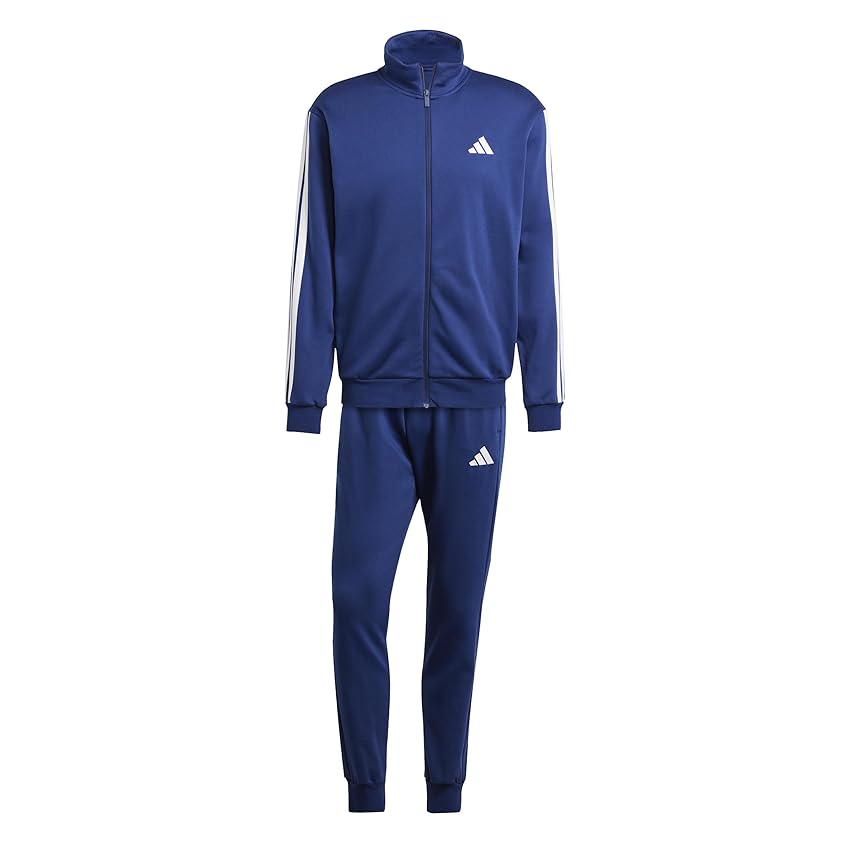 adidas Uomo SPORTSWEAR BASIC 3 STRIPES FLEECE TRACKSUIT, Dark Blue, XXL