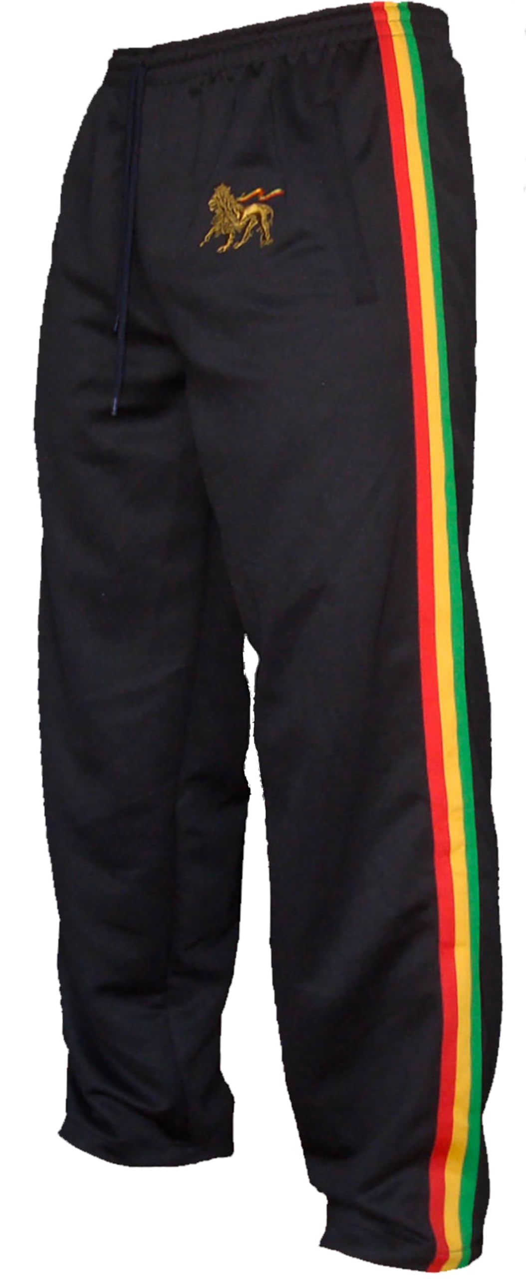 CRAZY LIZARD Rasta Reggae Zip Hoodie in Rastafarian Stripes and Etiopian Lion Embroidery. Black Hoodie with Stripes Reggae Colors (UK, Alpha, M, Regular, Regular, Trouser)