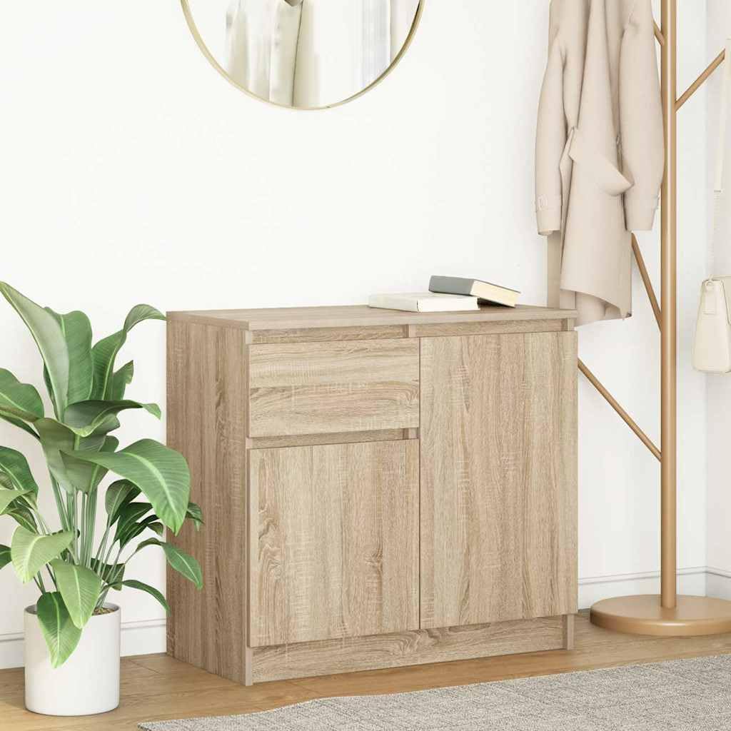 vidaXL Sideboard mit Schublade Sonoma-Eiche 71x35x65 cm Holzwerkstoff, Kommode, Schrank, Flurschrank, Anrichte, Küchenschrank, Wohnzimmerschrank