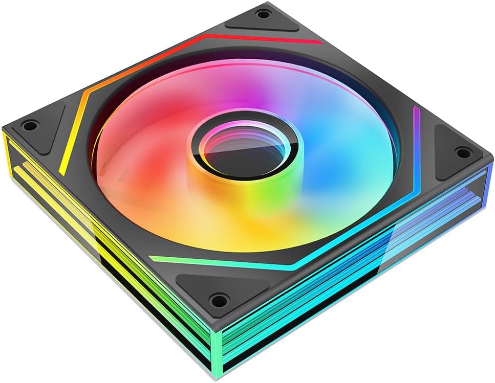 Jungle Leopard Prism6 MAX 120mm ARGB PC Case Fan - 3-Sided Infinite Mirror & Axis Infinite Mirror Light Effect๏ผ800-1850ยฑ10% RPM 120mm PWM Case Fan(Black Reverse)