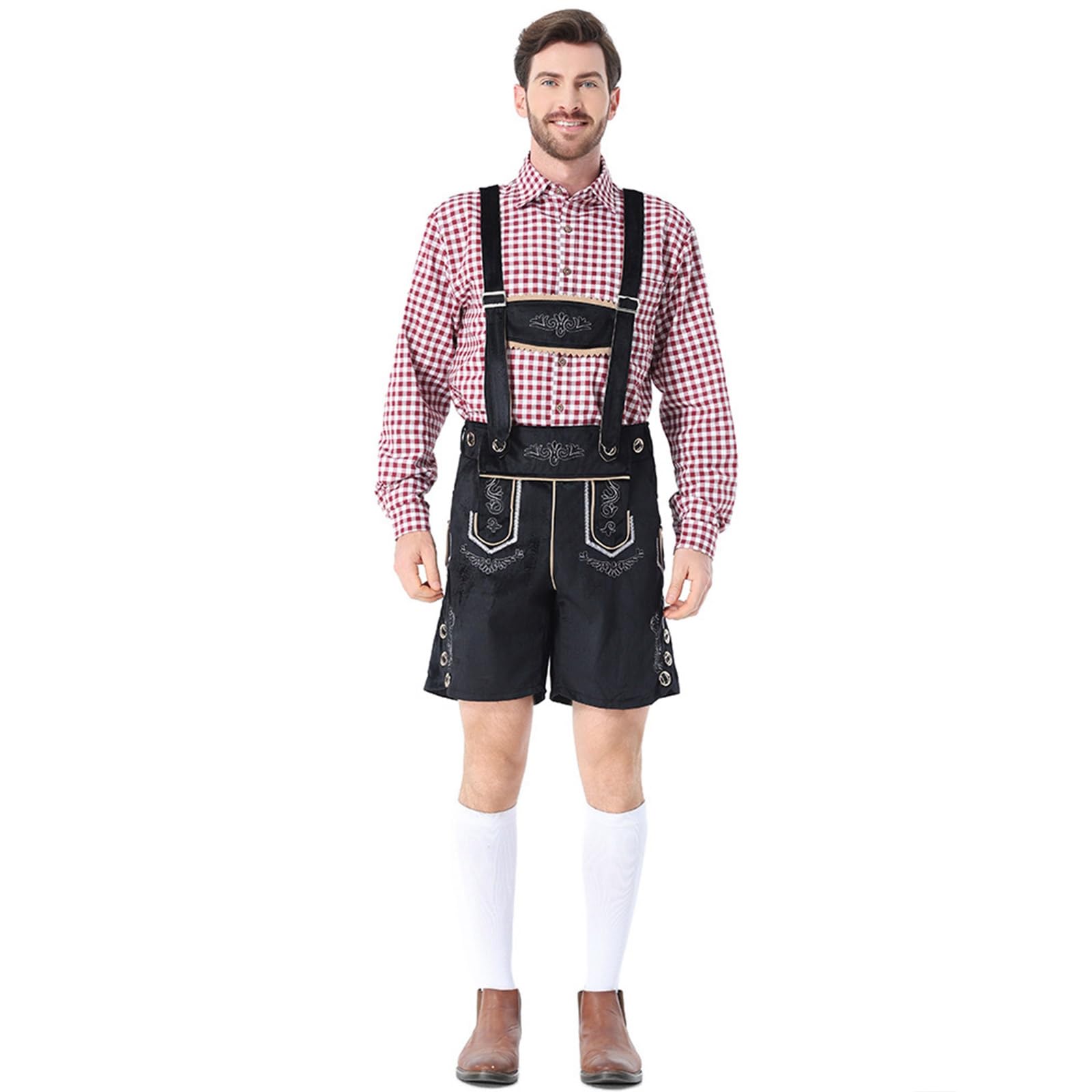 TOFOTL Funny Fancy Dress Men, Embroidered Traditional Bavarian Shorts with Matching Braces, Bavarian Oktoberfest Adjustable Braces Party Detachable Breathable Oktoberfest Costume, M Black