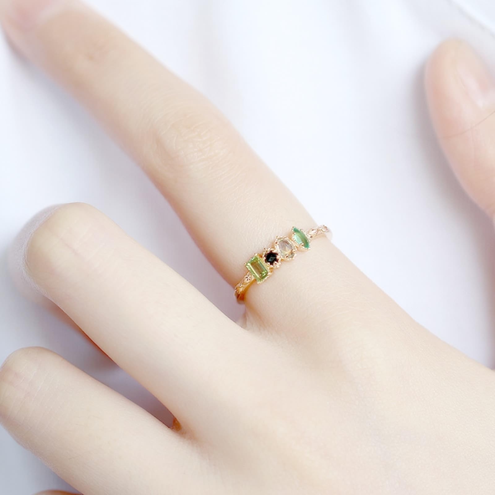 Alianzas de oro amarillo 9 K/14 K/18 K con rectángulo verde peridoto, retro