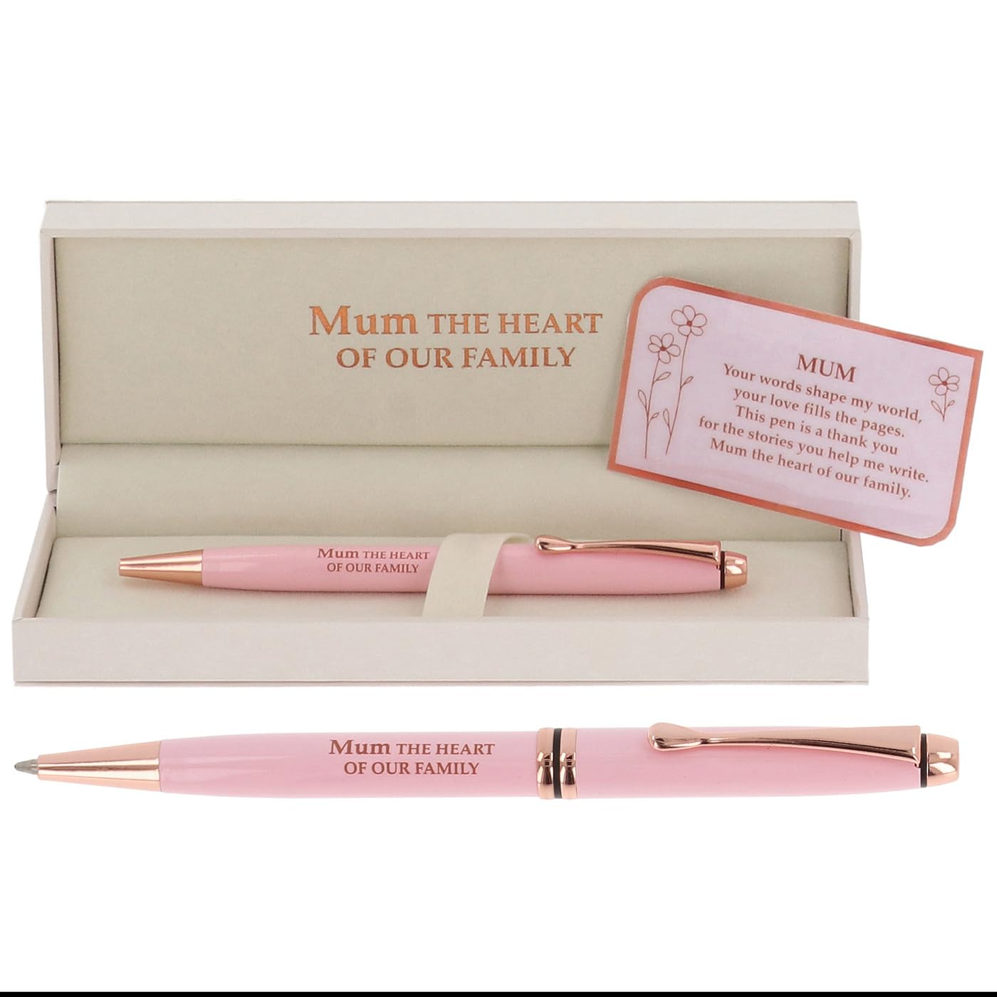 Bridgewater Pen Company Sentimental Ballpoint Pen, Luxury Refillable Ballpoint, Boxed with Message Card for family, Mum, Nan, Sister, Friends, Dad & Grandad (Mum Heart of Our Family)