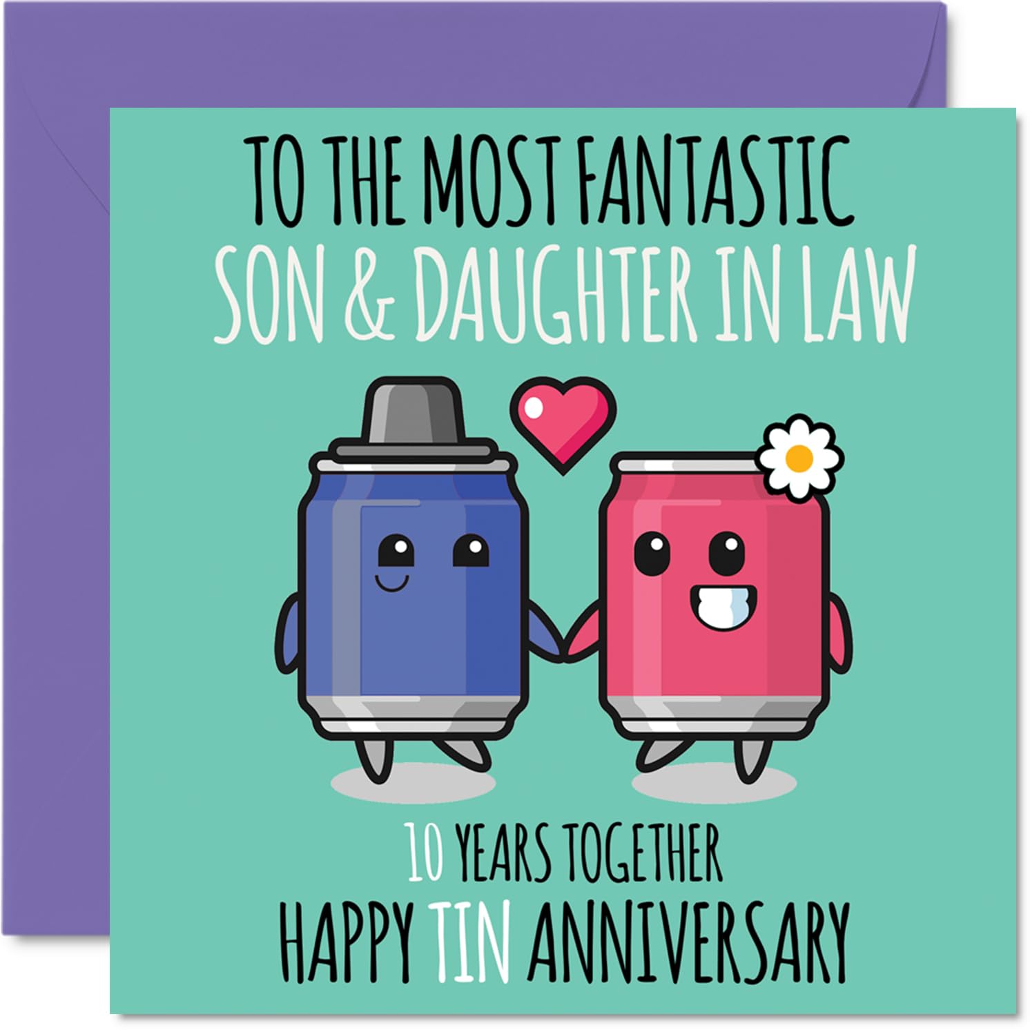 Cute Tin Anniversary Card for Son & Daughter In Law - 10 Years Together - Happy 10th Wedding Anniversary Cards for Daughter In Law Son, 145mm Greeting Cards Anniversaries
