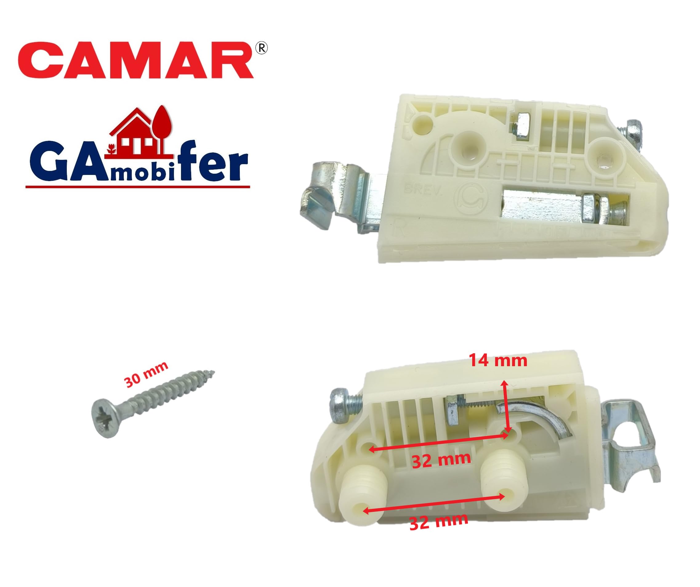 GAMOBIFER. Reggipensile CAMAR per Pensili Cucina. Ganci Mobili Sospesi (coppia DX e SX). (Bianco, Gancio 15 con Tenone)