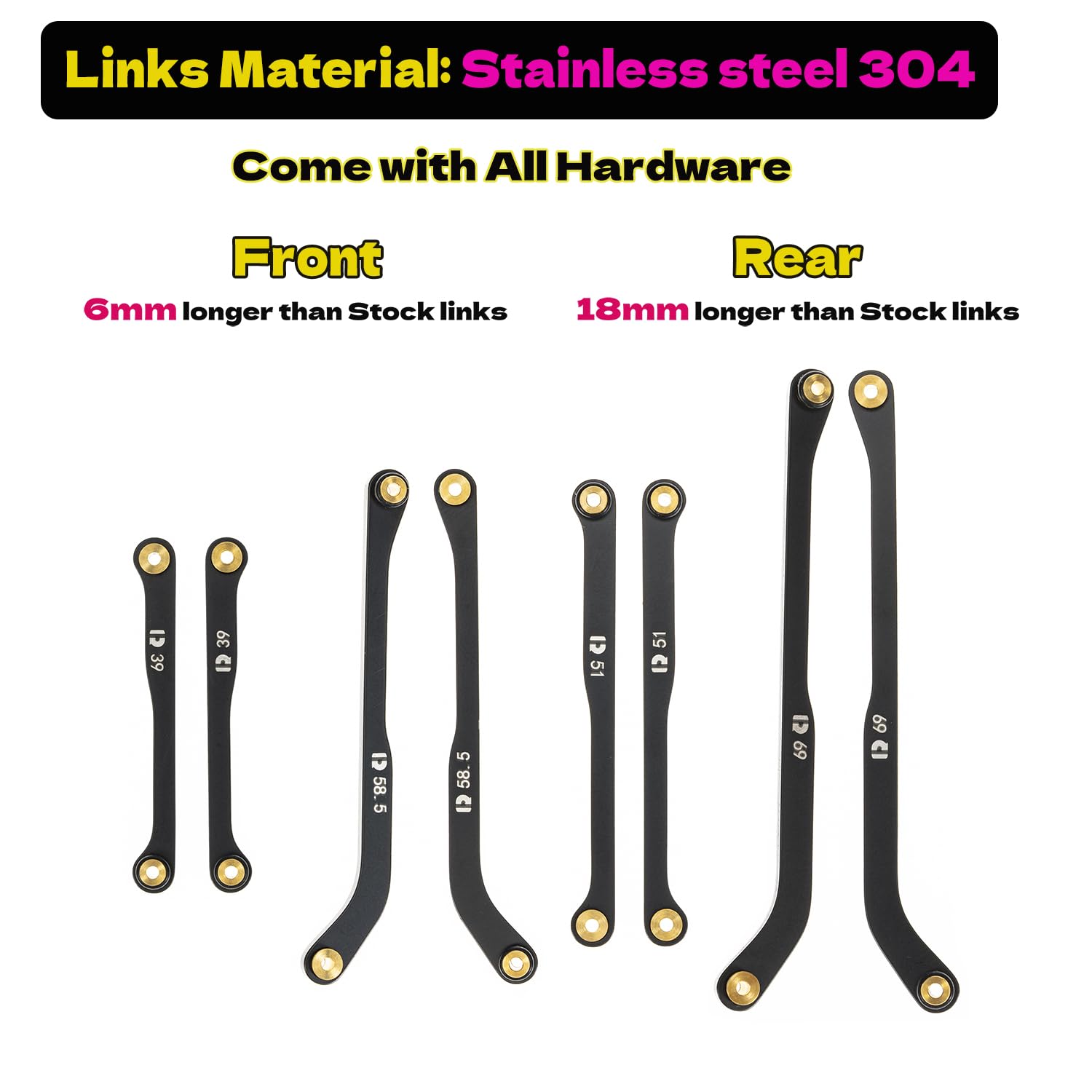 RampCrab High Clearance 4 Links Set per AX24, Estendere Anteriore 6mm, Posteriore Estendere 18, Acciaio Inox Links Set, Parti di Aggiornamento per AX24 XC-1, 1/24 RC Crawler Auto Aggiornamento