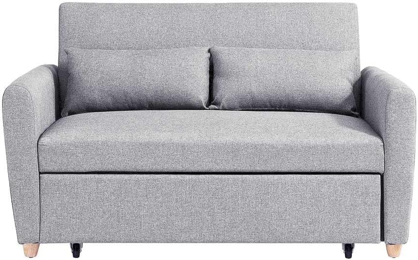 Danube Home Alpha 2 Seater Fabric Sofabed I Convertible Two Seat Sleeping Sofa Bed I Modern Design Living Room Furniture L 140 x W 86 x H 87.5 cm | L 140 x W 189 x H 45 cm - Grey