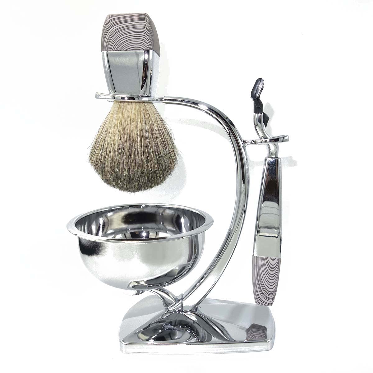 LEFEDA Simple Soportes de brochas de Afeitar, Juego de Regalo de brochas de Afeitar clásicas de 4 Piezas para Hombres, Soporte de maquinilla de Afeitar de Seguridad de Madera de Pelo de tejón Natural