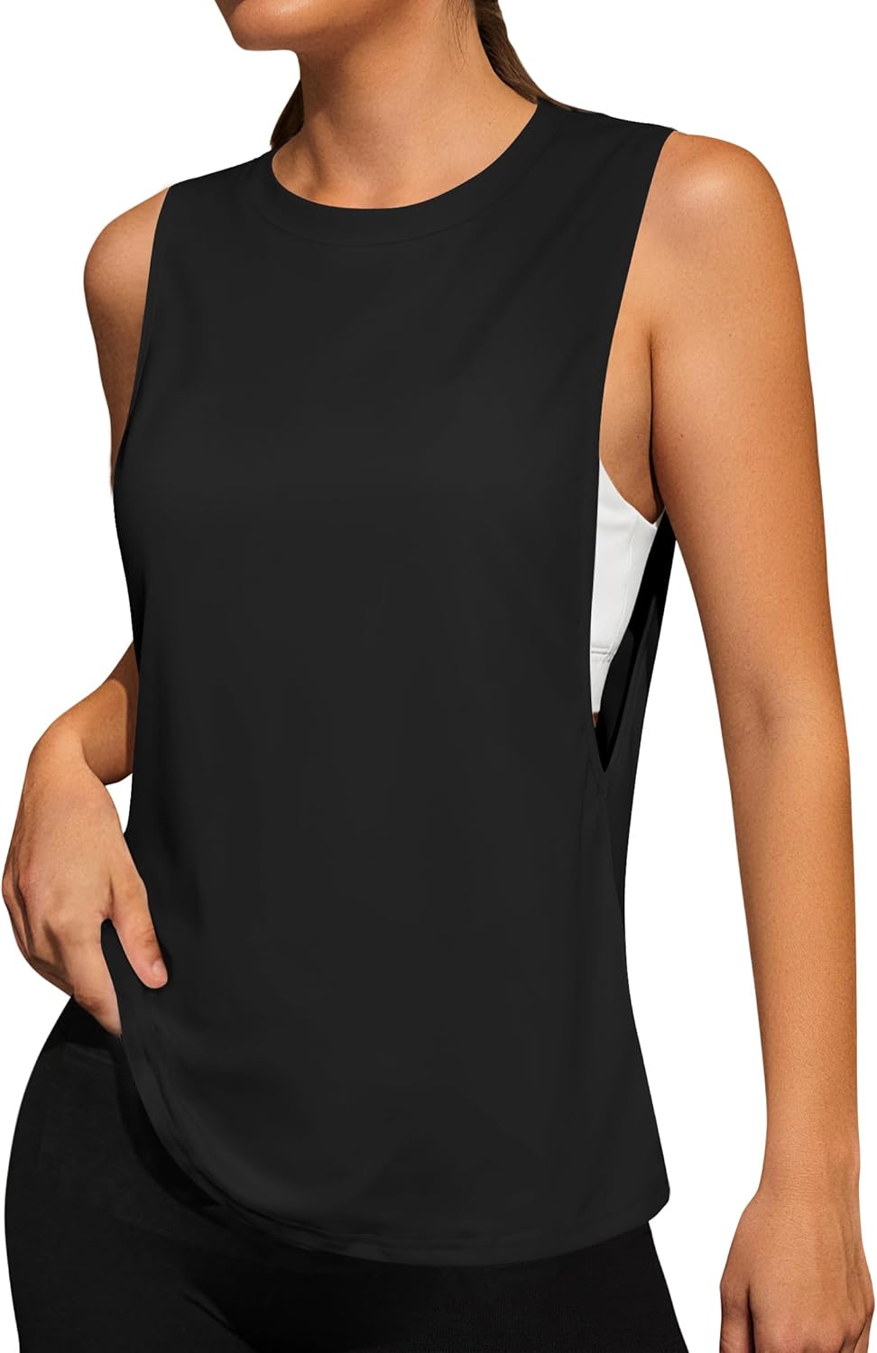 Remidoo Women's Open Side Workout Tank Top Sleeveless Shirt Muscle Tanks Crewneck Activewear